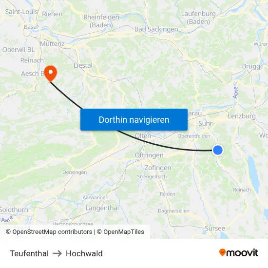 Teufenthal to Hochwald map