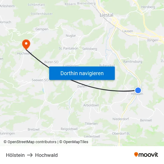 Hölstein to Hochwald map