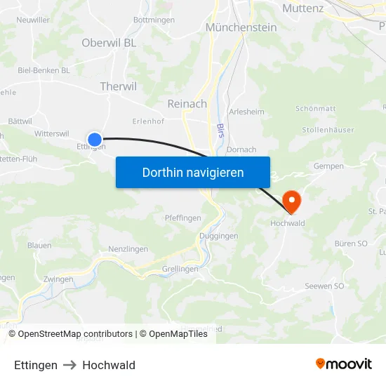 Ettingen to Hochwald map