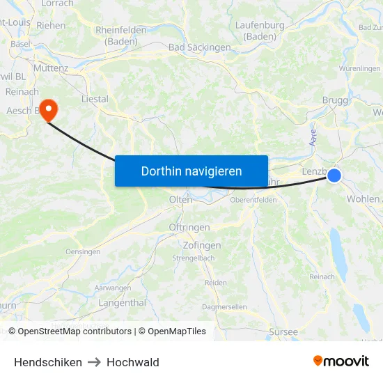 Hendschiken to Hochwald map