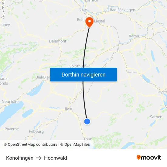 Konolfingen to Hochwald map