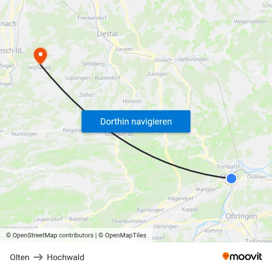 Olten to Hochwald map
