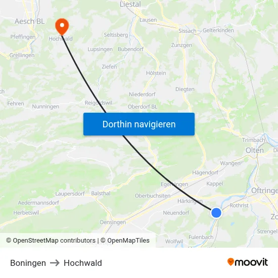Boningen to Hochwald map