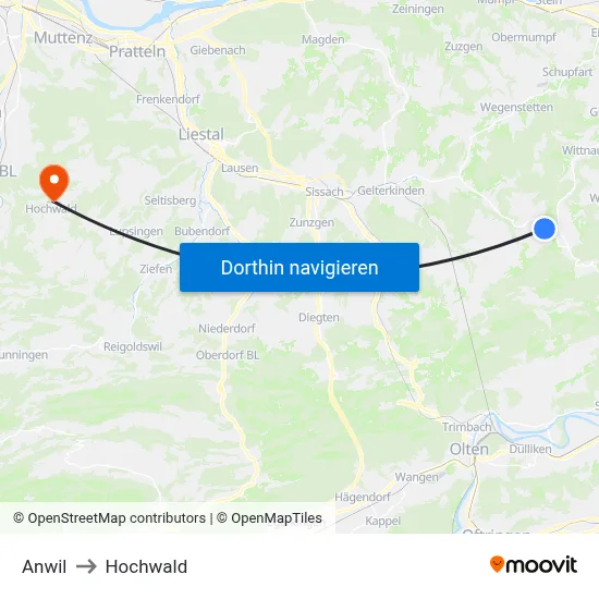 Anwil to Hochwald map