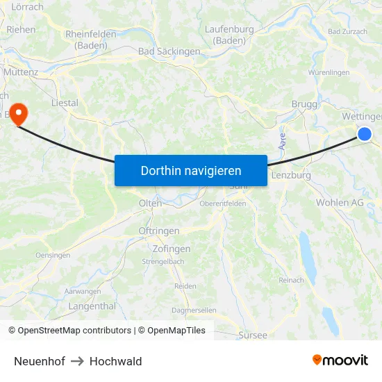 Neuenhof to Hochwald map