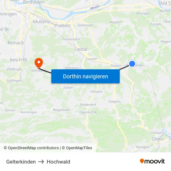 Gelterkinden to Hochwald map