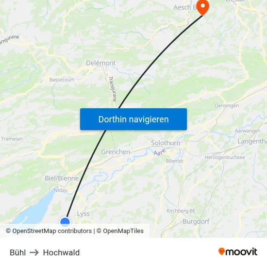 Bühl to Hochwald map