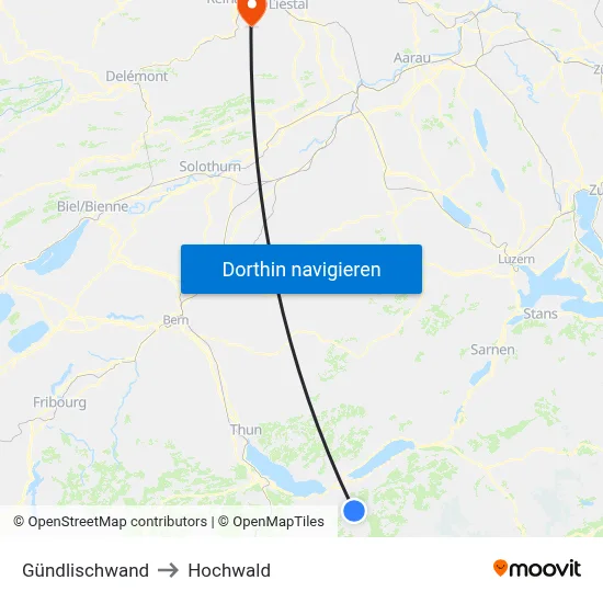 Gündlischwand to Hochwald map