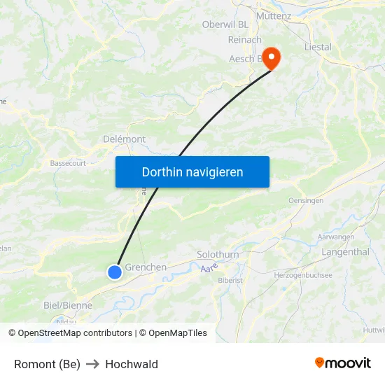 Romont (Be) to Hochwald map