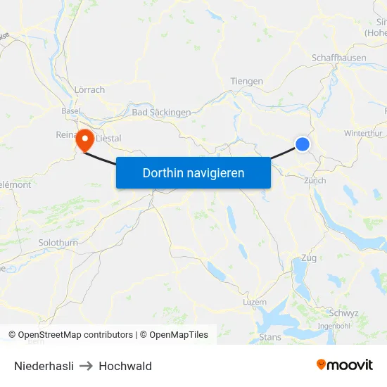 Niederhasli to Hochwald map