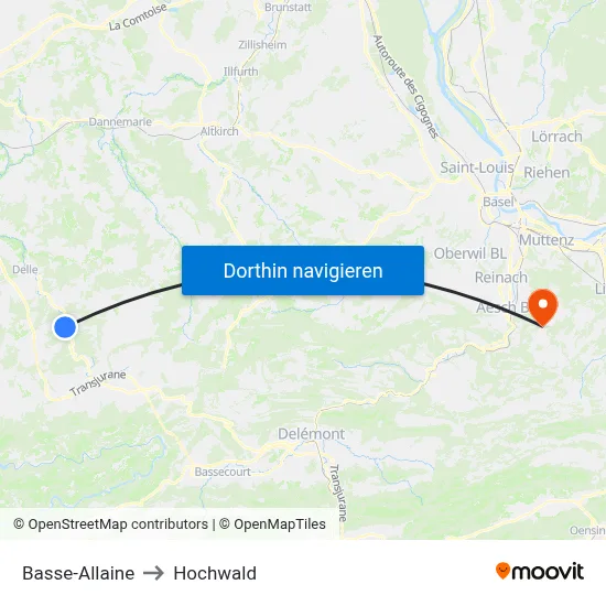 Basse-Allaine to Hochwald map