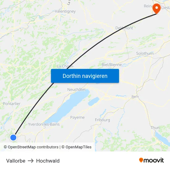 Vallorbe to Hochwald map