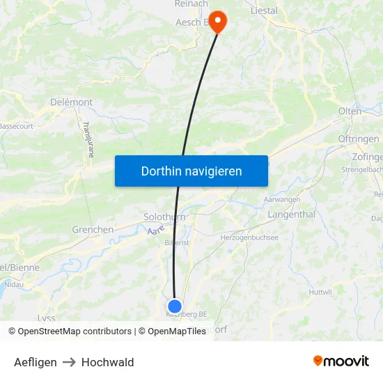 Aefligen to Hochwald map