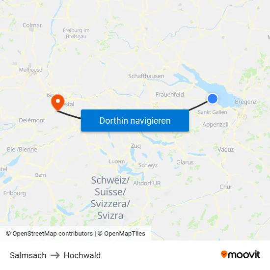 Salmsach to Hochwald map