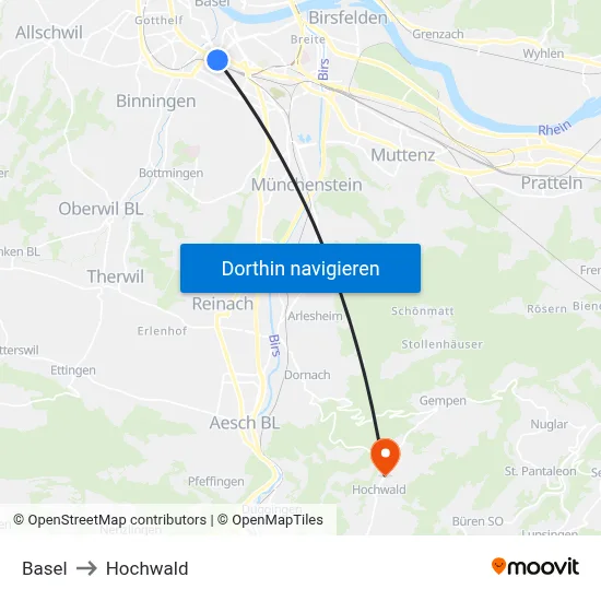 Basel to Hochwald map