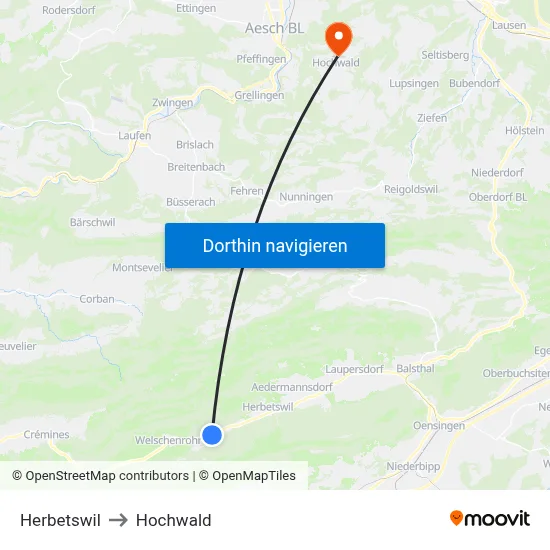 Herbetswil to Hochwald map