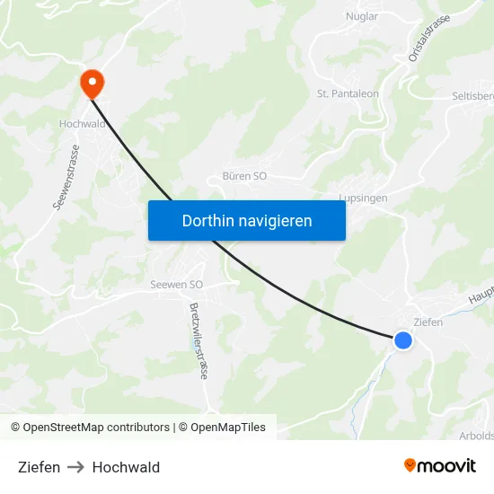 Ziefen to Hochwald map