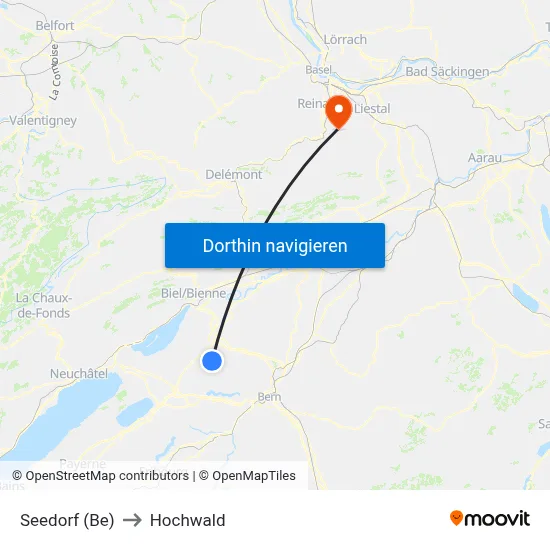 Seedorf (Be) to Hochwald map