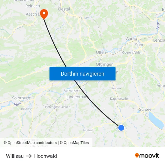 Willisau to Hochwald map