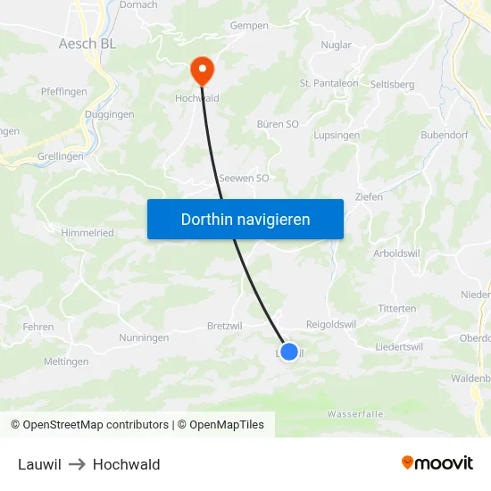Lauwil to Hochwald map