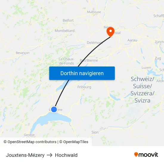 Jouxtens-Mézery to Hochwald map