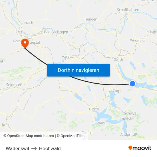 Wädenswil to Hochwald map