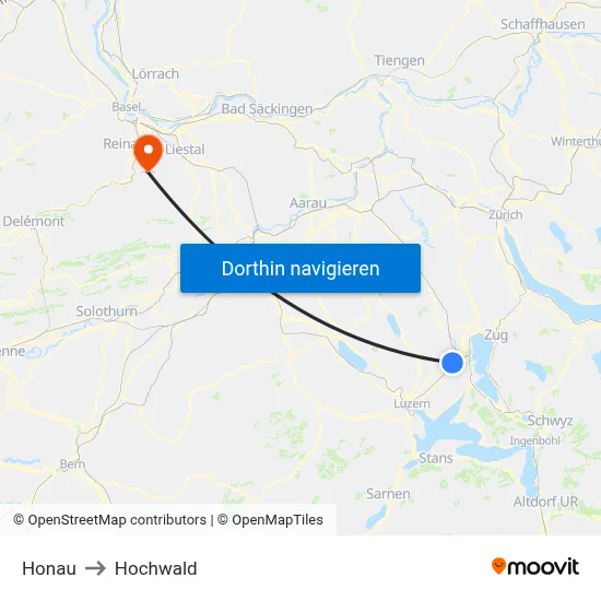 Honau to Hochwald map