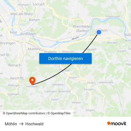 Möhlin to Hochwald map
