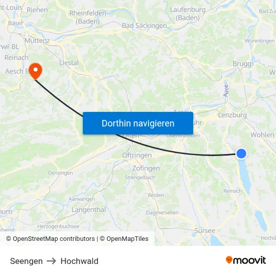 Seengen to Hochwald map