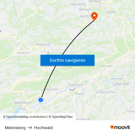 Meinisberg to Hochwald map