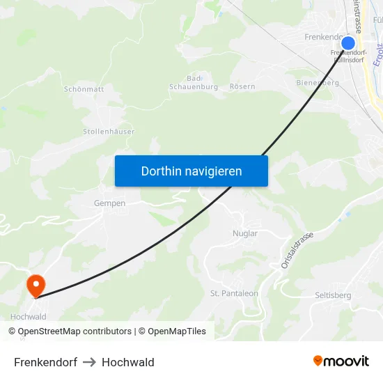 Frenkendorf to Hochwald map