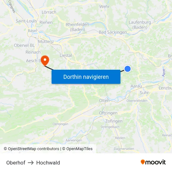 Oberhof to Hochwald map