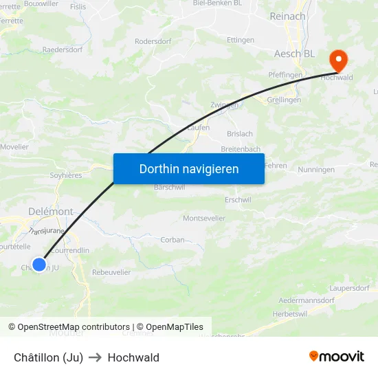 Châtillon (Ju) to Hochwald map