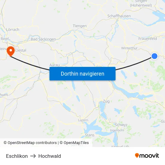 Eschlikon to Hochwald map