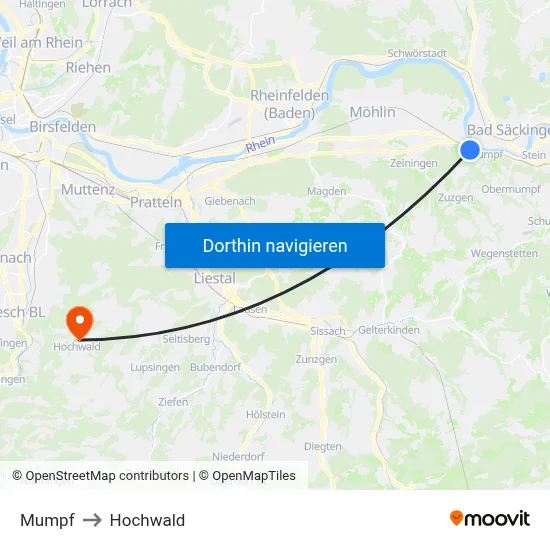 Mumpf to Hochwald map