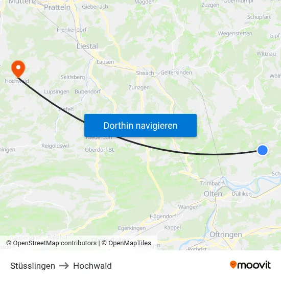 Stüsslingen to Hochwald map