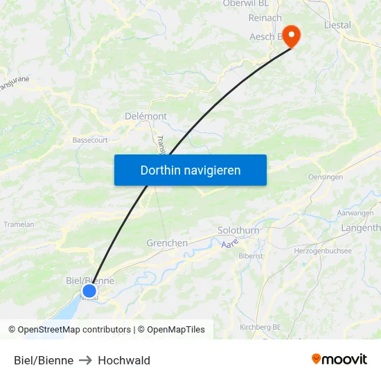 Biel/Bienne to Hochwald map