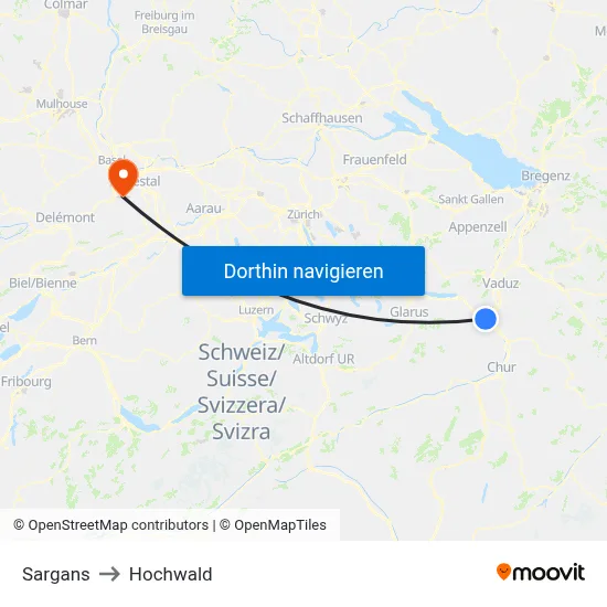 Sargans to Hochwald map