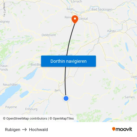 Rubigen to Hochwald map