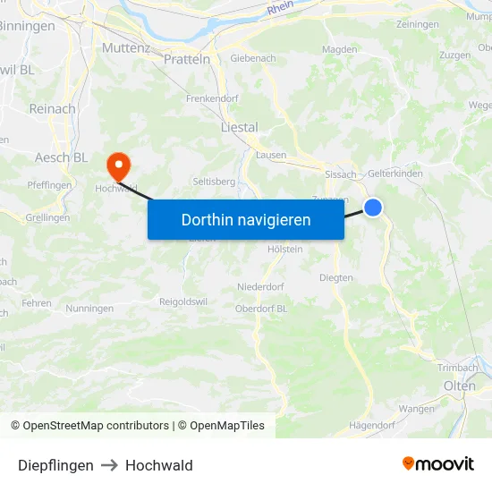 Diepflingen to Hochwald map