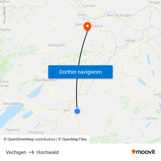 Vechigen to Hochwald map