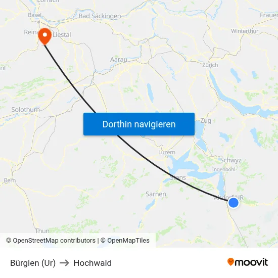 Bürglen (Ur) to Hochwald map