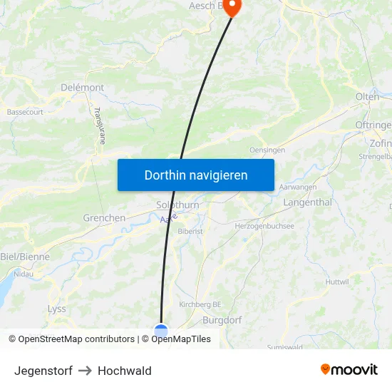 Jegenstorf to Hochwald map