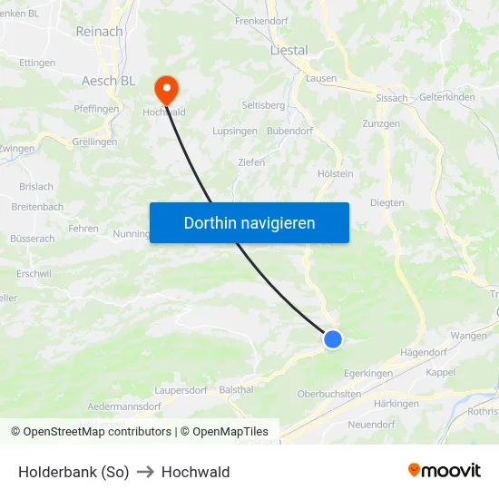 Holderbank (So) to Hochwald map