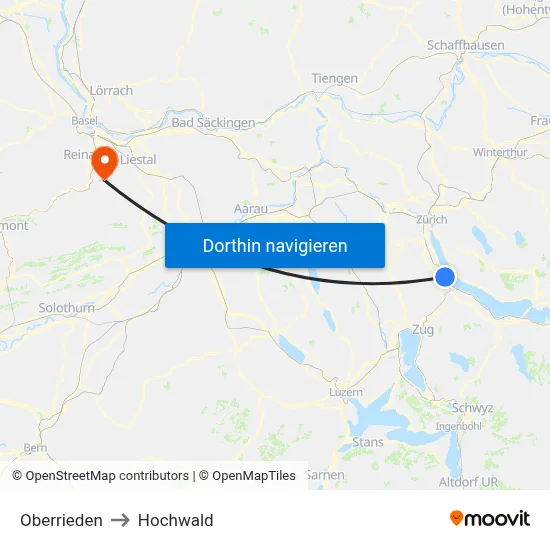 Oberrieden to Hochwald map