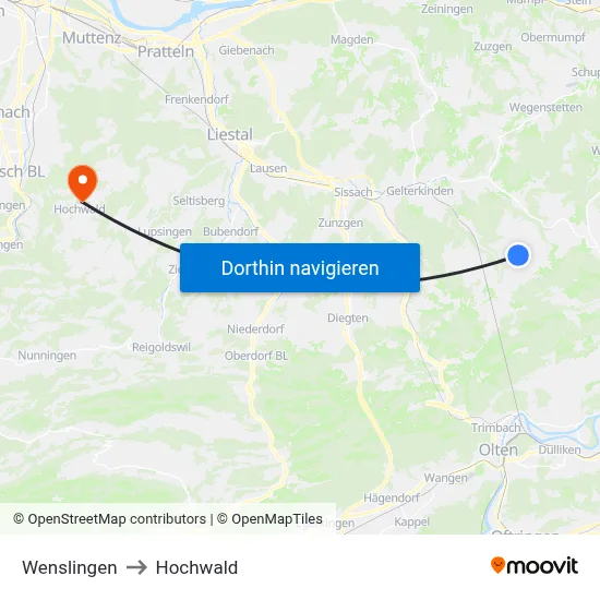Wenslingen to Hochwald map