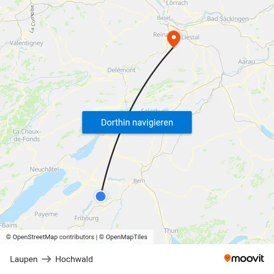 Laupen to Hochwald map