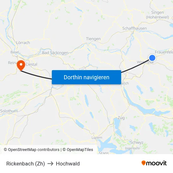 Rickenbach (Zh) to Hochwald map