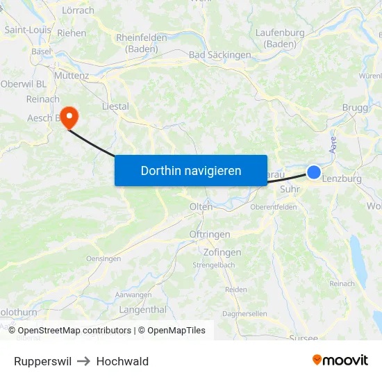Rupperswil to Hochwald map
