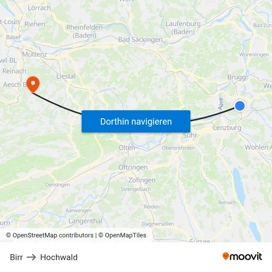 Birr to Hochwald map